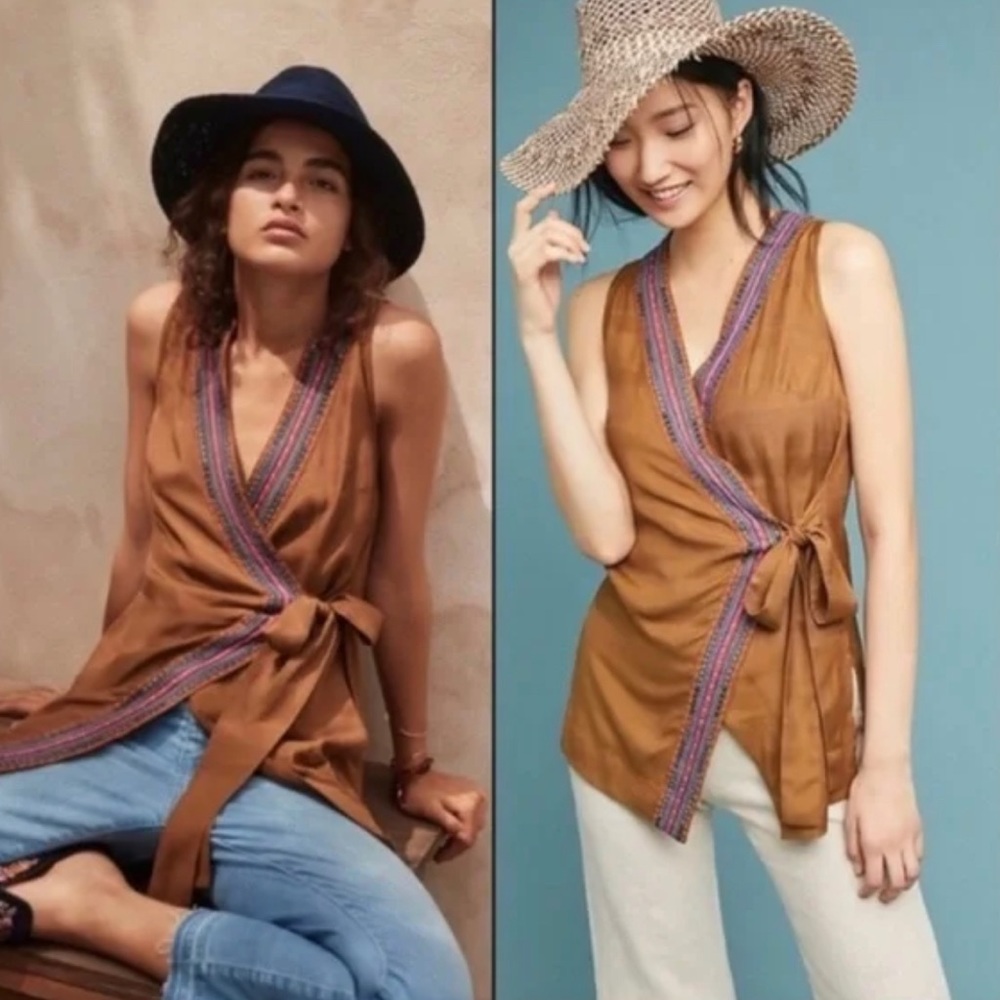 NWOT Maeve by Anthropologie Liviana Embroidered Wrap Blouse Medium